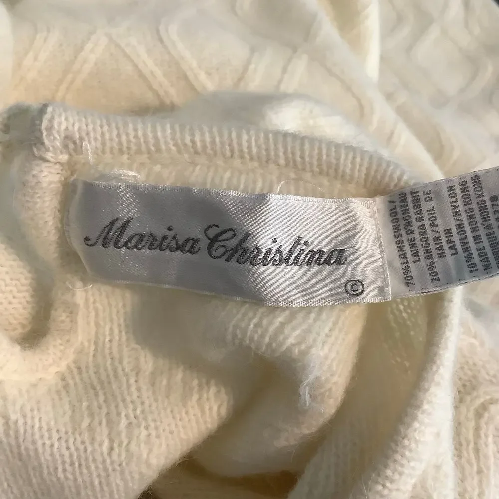Marisa Christina Vintage Cream Sweater Textured Black Bow Beaded Large - Picture 8 of 12